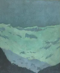Gustav Wunderwald, Mondschein im Gebirge, Tirol, 1909, Öl auf Leinwand