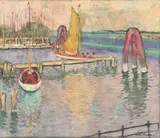 Johann Walter-Kurau, Hafen mit Segelbooten, Um 1913, Öl auf Leinwand