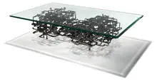 Brutalist Construction, Coffee table, c. 1960, Melt coated welded steel with glass