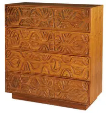 Sherrill Broudy, Chest of drawers, c. 1970, Carved wood drawers
