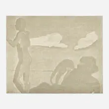 Eric Fischl, Untitled (Beach Scene), 1991, one color relief pressure print from collage and patterned paper