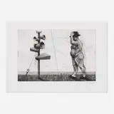 William Kentridge, Man with Megaphone Cluster, 1998, etching with aquatint and blue pastel