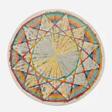 Alan Shields, Equatorial Route, 1985, relief and woodcut in colors with stitching and collage