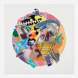 Jundapur by Frank Stella, 1996, lithograph, screenprint, etching, aquatint, relief, stamping on white TGL handmade paper, metalized silver foil, sold May 2021