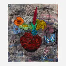 Arrangement by Jane Hammond, 1997, acrylic, ink and collage on Japanese paper, sold May 2021