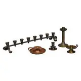 The Roycrofters & Roycroft, straight eight candelabrum, #438 and candleholders, four