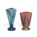 Futura vases, two by Roseville Pottery, sold Apr 2021