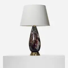 El Dorado table lamp, model 5242 by Dino Martens, 1953, internally decorated glass, brass, linen, sold Sep 2012