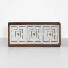 1970s, cabinet, walnut, aluminum, brass-plated steel, brass