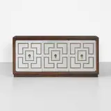 1970s, cabinet, walnut, aluminum, brass-plated steel, brass