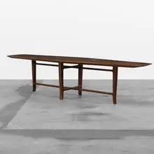 coffee table, model 5632N by Edward Wormley, c. 1957, walnut, Tiffany glass tiles, sold Apr 2012