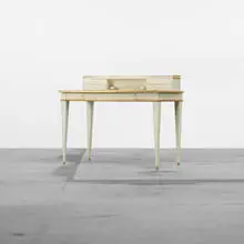 Maison Jansen, desk, c. 1960, lacquered wood, brass, parchment, glass, plastic