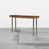 console by Marie Claude De Fouquieres, c. 1970, chrome-plated steel, acrylic, sold Apr 2012