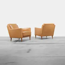Maxime Old, lounge chairs, pair, c. 1950, leather