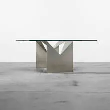 Serra di Migni, dining table, 1972, stainless steel, glass