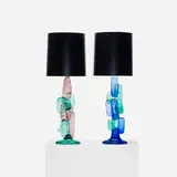 Luciano Gaspari, lamps, pair, c. 1965, glass, silk, brass