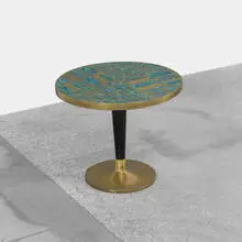occasional table by Pepe Mendoza, c. 1960, brass, ceramic, lacquered wood, sold Apr 2012