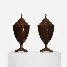 Georgian, knife urns, pair, c. 1880, mahogany, birch, ebony