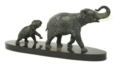 I. Rochard, Untitled, I Rochard (1906-1984) TWO BRONZE ELEPHANTS Paint on base 29cm high 70cm long