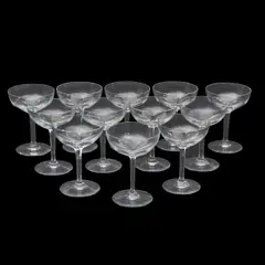 Twelve Baccarat Champagne Coupes, France, late 20th century, acid etched maker's marks, ht. 5 1/2 in.