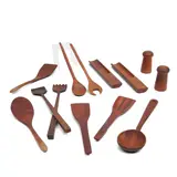 two Jens Quistgaard for Dansk scoops, stamped marks, lg. 12, four pairs of salad servers, unmarked, lg. 11 1/2 to 14 1/4, ladle, lg. 13 1/2, set of teak salt and pepper shakers, ht. 4 1/4 in. by Mid-century Modern Wood Serving Utensils, sold Apr 2023
