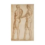 Baccio Bandinelli, Deux études de figures masculines (recto); Etude d'un taureau (verso), pen and brown ink (recto); red chalk (verso)