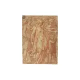 Femme étendant son bras droit vers un autel by dit le Parmesan Atelier de Girolamo Francesco Mazzola, red chalk, heightened with white on paper, laid down, sold Nov 2023