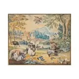 Anthonie Drost, Un groupe d'oiseaux et volatiles, un sanglier et un chien, coloured chalks, watercolour, on paper