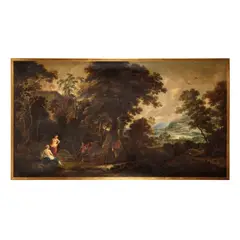 Jacques d'Arthois, Paysage boisé avec nymphes et satyre, oil on canvas