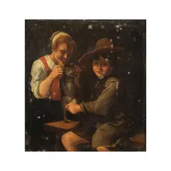 Jan Steen, Paysants jouant avec un chat, oil on panel