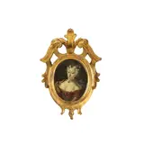 Ecole d'Italie du Nord, Portrait de dame de qualité habillée en rouge et à la coiffe en diamants noirs, oil on copper oval