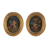 Giulio Carpioni, Putti jouant, a pair, oil on canvas, ovals