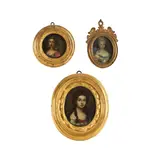 Ecole italienne, Portrait de dame de qualité en jaune, oil on copper, oval