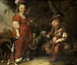 Douwe Juwes de Dowe, Portrait d'un garçon et d'une fille comme Granida et Daililo, dans un paysage, oil on canvas