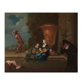 La Commedia dell'arte : Columbine entre le  Docteur et Arlequin by Jean-Antoine Watteau, oil on canvas, offered Nov 2023