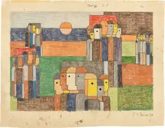 Franz Wilhelm Seiwert, Bauernkrieg, 1931, Farbstifte, Bleistift und Tuschfeder auf Papier