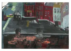 N.Y. view by Rainer Fetting, 1990, Öl auf Jute, sold Dec 2020