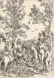 Lucas Cranach der Ältere, Das Parisurteil, Um 1508, Holzschnitt auf Bütten