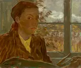 Lotte Laserstein, Selbstportrait in Braun am Fenster