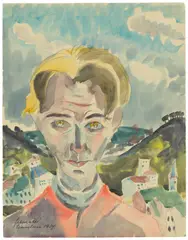Walter Gramatté, Selbst in Barcelona, 1924, Aquarell über Bleistift auf gelblichem Papier (aus einem Zeichenblock)