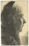 Adolph von Menzel, Frau mit Mantille im Profil nach rechts