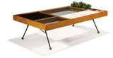 Milo Baughman, Coffee table, c. 1955, Walnut, lacquered Masonite, glass, metal