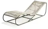 Kipp Stewart, Chaise and table, c. 1976, Bronze, yacht cord, glass