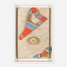 Betty Parsons, And the Music Goes Round, acrylic on wood with Duncan Magic Butterfly Yo-Yo collage