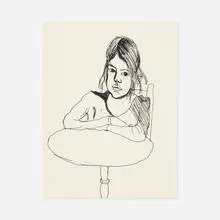 Alice Neel, Untitled (Young Girl Sitting at a Table), ink and gouache on paper