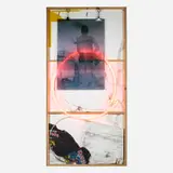 Joris Van De Moortel, Iron Man, Pink Man, Guitar Man, 2016, mixed media, neon lights, ultrachrome print, acrylic on canvas, cotton t-shirt