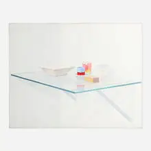 John Moore, Still Life with Red and Blue Caps, 1974, oil on canvas