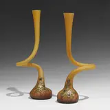 Art Nouveau, gooseneck vases, pair