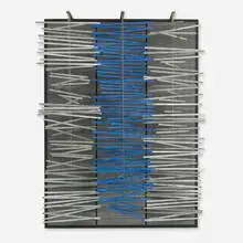 Jesús Rafael Soto, Mural a Tres Columnas, 1969, painted wood, aluminum, painted aluminum, nylon wire