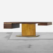 executive desk by Warren Platner, c. 1970, brass, rosewood, leather, sold Apr 2012